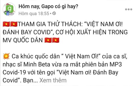 24H: MẠNG XÃ HỘI GAPO ĐỒNG HÀNH CÙNG “VIỆT NAM ƠI! ĐÁNH BAY COVID”