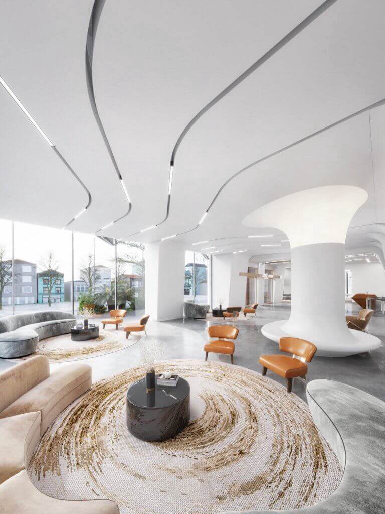 G-Welcome — Sảnh tiếp đón trắng–vàng